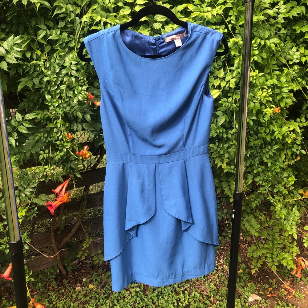 Blue Shift Dress with Ruffle